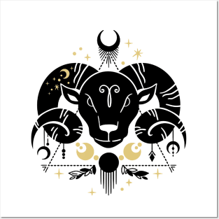 Black and Gold Zodiac Sign ARIES Posters and Art